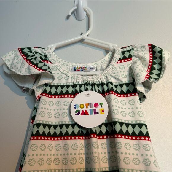 NWT Dot Dot Smile Flutter Sleeve Swing Dress – White/Red/Green – Baby Girl 6-12M - Picture 5 of 7